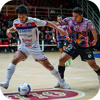 Fast-paced indoor football match action